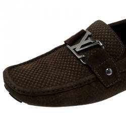 مملوكة مسبقًا Louis Vuitton Brown Suede Damier Ebene Check Monte Carlo Loafers Size 42