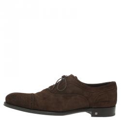 Pre Owned حذاء أوكسفوردز لوي فيتون بروغ سويدي بني برباط سويدي مقاس 43