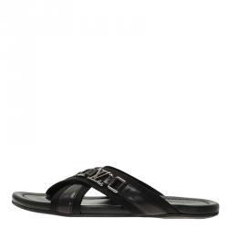 Pre Owned Louis Vuitton Black Leather Criss-Cross Sandals Size 43