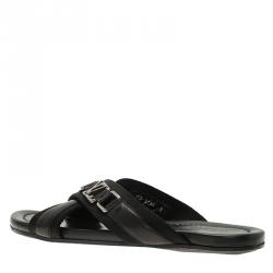 Pre Owned Louis Vuitton Black Leather Criss-Cross Sandals Size 43