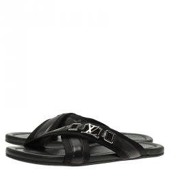 Pre Owned Louis Vuitton Black Leather Criss-Cross Sandals Size 43