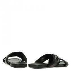 Pre Owned Louis Vuitton Black Leather Criss-Cross Sandals Size 43