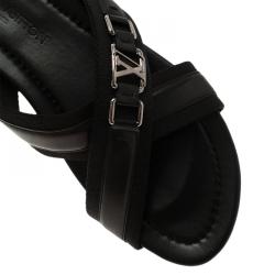 Pre Owned Louis Vuitton Black Leather Criss-Cross Sandals Size 43