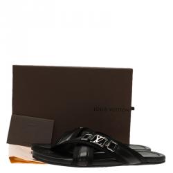 Pre Owned Louis Vuitton Black Leather Criss-Cross Sandals Size 43