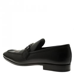 Pre Owned Louis Vuitton Black Leather Logo Loafers Size 42