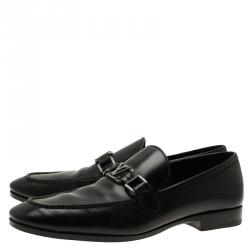 Pre Owned Louis Vuitton Black Leather Logo Loafers Size 42