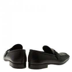 Pre Owned Louis Vuitton Black Leather Logo Loafers Size 42