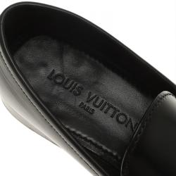 Pre Owned Louis Vuitton Black Leather Logo Loafers Size 42