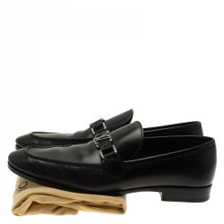 Pre Owned Louis Vuitton Black Leather Logo Loafers Size 42