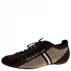 Pre Owned حذاء رياضي لوي فيتون برباط شبكة وسويدي بني مقاس 42.5