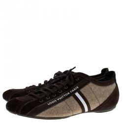 Pre Owned حذاء رياضي لوي فيتون برباط شبكة وسويدي بني مقاس 42.5