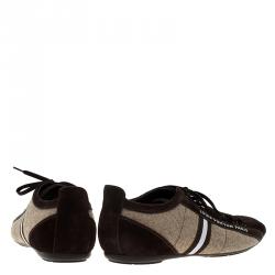 Pre Owned حذاء رياضي لوي فيتون برباط شبكة وسويدي بني مقاس 42.5