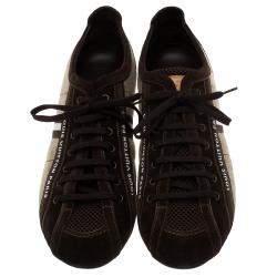 Pre Owned حذاء رياضي لوي فيتون برباط شبكة وسويدي بني مقاس 42.5