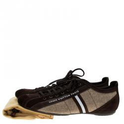 Pre Owned حذاء رياضي لوي فيتون برباط شبكة وسويدي بني مقاس 42.5