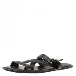 Louis Vuitton Black Fabric and Leather Hamptons Thong Sandals Size 44 Louis  Vuitton