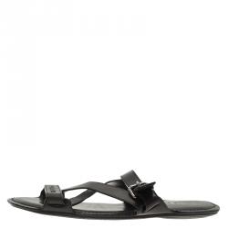 Pre Owned Louis Vuitton Black Leather Criss Cross Flat Sandals Size 42.5