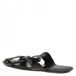 Pre Owned Louis Vuitton Black Leather Criss Cross Flat Sandals Size 42.5