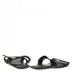 Pre Owned Louis Vuitton Black Leather Criss Cross Flat Sandals Size 42.5