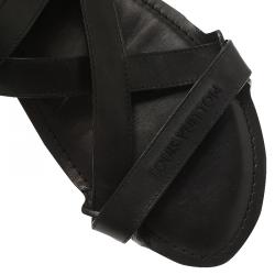 Pre Owned Louis Vuitton Black Leather Criss Cross Flat Sandals Size 42.5