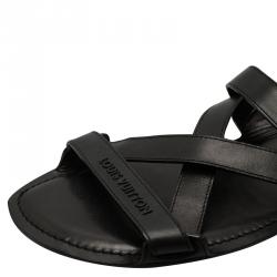 Pre Owned Louis Vuitton Black Leather Criss Cross Flat Sandals Size 42.5
