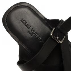 Pre Owned Louis Vuitton Black Leather Criss Cross Flat Sandals Size 42.5