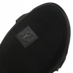 Pre Owned Louis Vuitton Black Leather Criss Cross Flat Sandals Size 42.5