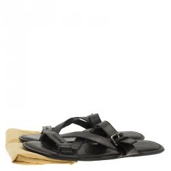 Pre Owned Louis Vuitton Black Leather Criss Cross Flat Sandals Size 42.5