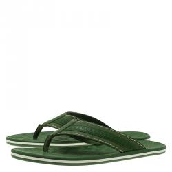 Pre Owned Louis Vuitton Green Leather and Rubber Ipanema Thong Sandals Size 42.5