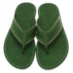 Pre Owned Louis Vuitton Green Leather and Rubber Ipanema Thong Sandals Size 42.5