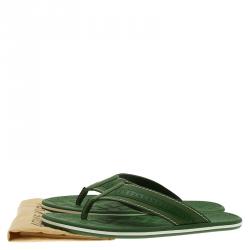 Pre Owned Louis Vuitton Green Leather and Rubber Ipanema Thong Sandals Size 42.5