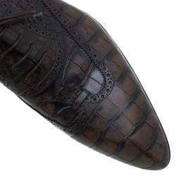 Pre Owned Louis Vuitton Two Tone Alligator Leather Brogue Derby Size 45