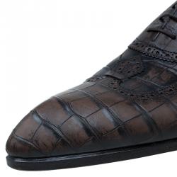 Pre Owned Louis Vuitton Two Tone Alligator Leather Brogue Derby Size 45