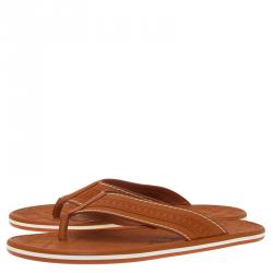 Pre Owned Louis Vuitton Orange Leather and Rubber Ipanema Thong Sandals Size 42.5