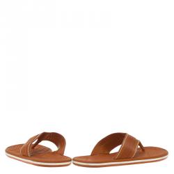 Pre Owned Louis Vuitton Orange Leather and Rubber Ipanema Thong Sandals Size 42.5