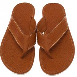 Pre Owned Louis Vuitton Orange Leather and Rubber Ipanema Thong Sandals Size 42.5