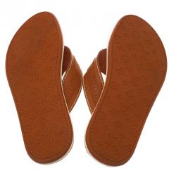 Pre Owned Louis Vuitton Orange Leather and Rubber Ipanema Thong Sandals Size 42.5