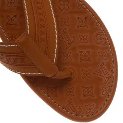 Pre Owned Louis Vuitton Orange Leather and Rubber Ipanema Thong Sandals Size 42.5