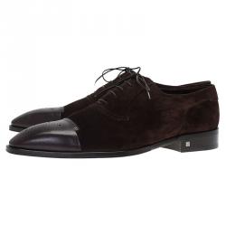 Pre Owned Louis Vuitton Brown Suede and Brogue Leather Derby Size 45.5