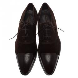 Pre Owned Louis Vuitton Brown Suede and Brogue Leather Derby Size 45.5