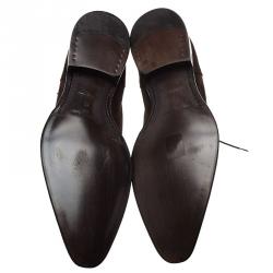 Pre Owned Louis Vuitton Brown Suede and Brogue Leather Derby Size 45.5