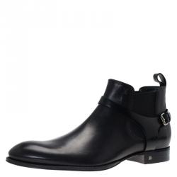Pre Owned Louis Vuitton Black Leather Greenwich Ankle Boots Size 45