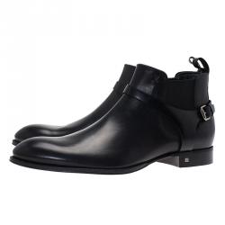 Pre Owned Louis Vuitton Black Leather Greenwich Ankle Boots Size 45