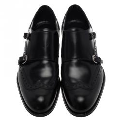 Pre Owned حذاء لوي فيتون بروغ مونك ستراب جلد أسود مقاس 44