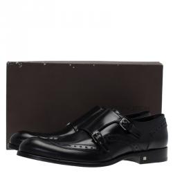 Pre Owned حذاء لوي فيتون بروغ مونك ستراب جلد أسود مقاس 44