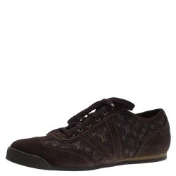Louis Vuitton Brown Mini Lin Monogram Canvas and Suede Sneakers Size 43