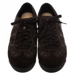 Louis Vuitton Brown Mini Lin Monogram Canvas and Suede Sneakers Size 43