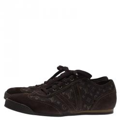 Louis Vuitton Brown Mini Lin Monogram Canvas and Suede Sneakers Size 43