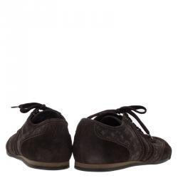 Louis Vuitton Brown Mini Lin Monogram Canvas and Suede Sneakers Size 43