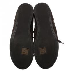 Louis Vuitton Brown Mini Lin Monogram Canvas and Suede Sneakers Size 43