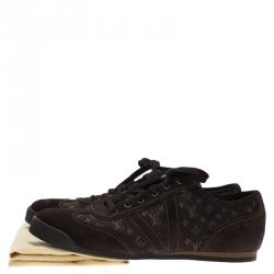 Louis Vuitton Brown Mini Lin Monogram Canvas and Suede Sneakers Size 43